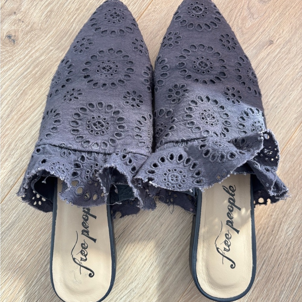 Free People Navy Eyelet Mules